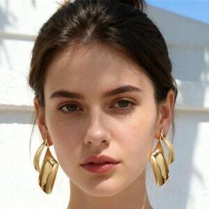 Chunky Gold Plated Statement Earrings | Modern Geometric Hoops | Lightweight